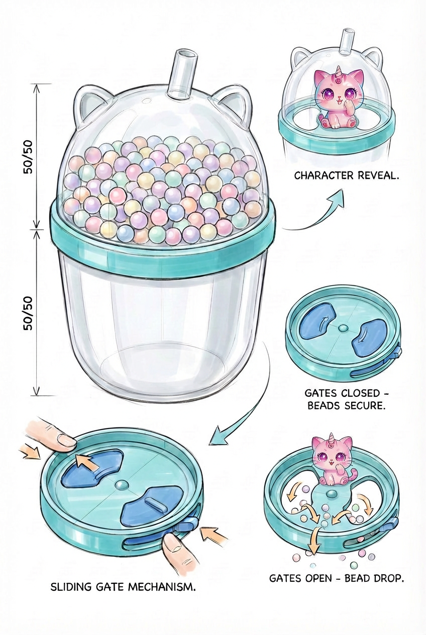 Lil Boba Club sliding gate reveal concept diagram